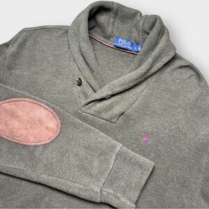 Polo Ralph Lauren Men’s L Shawl Collar Green Knit Sweater Elbow Patches